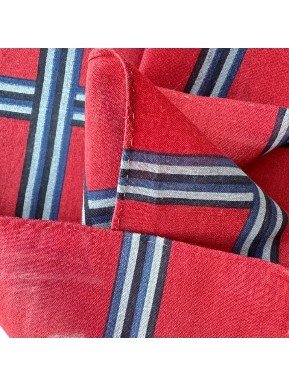 Vintage Yves Saint Laurent Plaid Scarf Red Blue Check Neckerchief Pocket Square